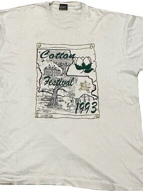 Cotton Festival 1993 Graphic Tee - White with Green Print
